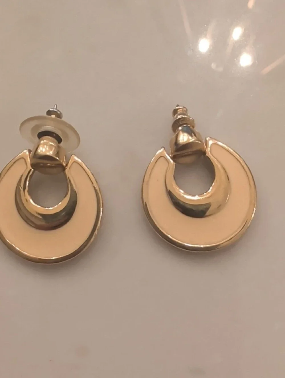 Napier Gold and Cream Crescent Hoop Earrings